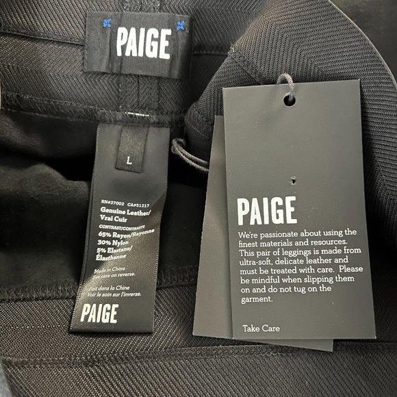 Paige Womens Pants Size Large Solid Black Leather Front Ponte Knit Leggings - Picture 8 of 8